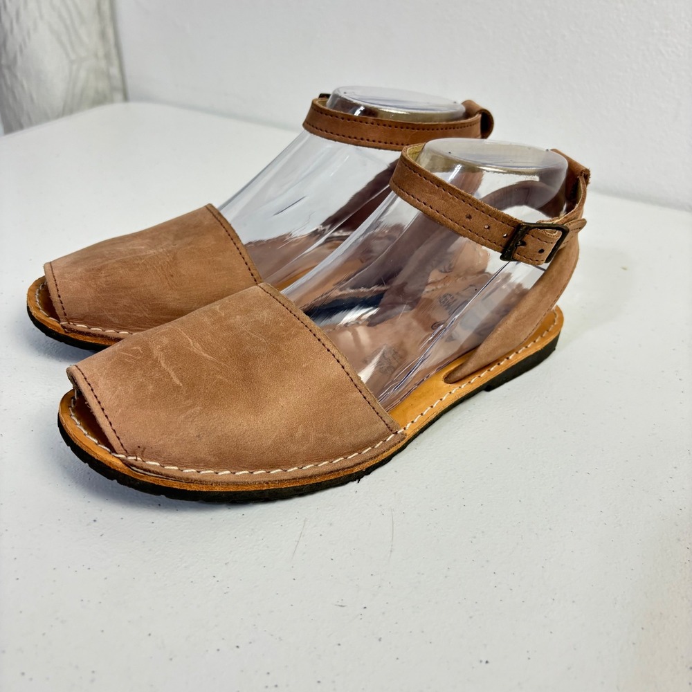 The Spanish Sandal Co Avarca Leather Boho Ankle Strap Earthcore Black Women 38 - Picture 2 of 10